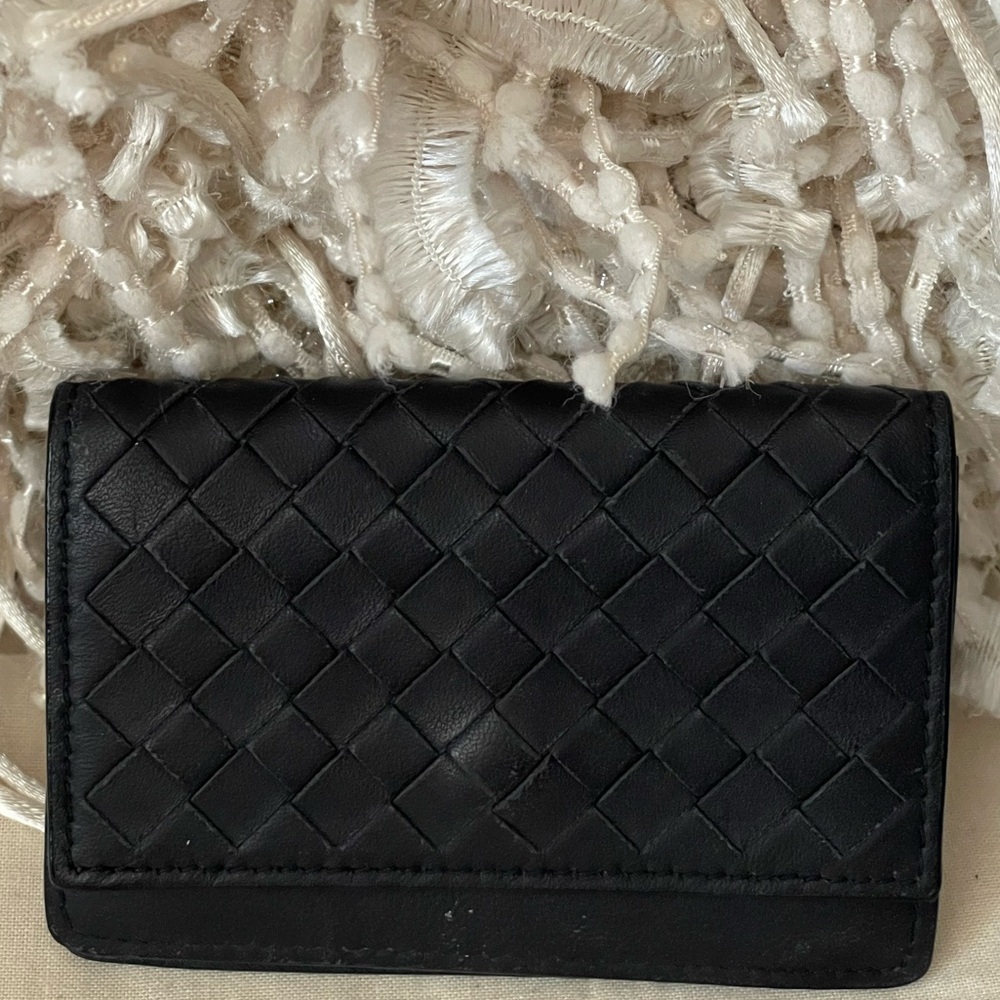 BOTTEGA VENETA Intrecciato Weave Leather Wallet/Card Case✨Black🎬💯 Authentic